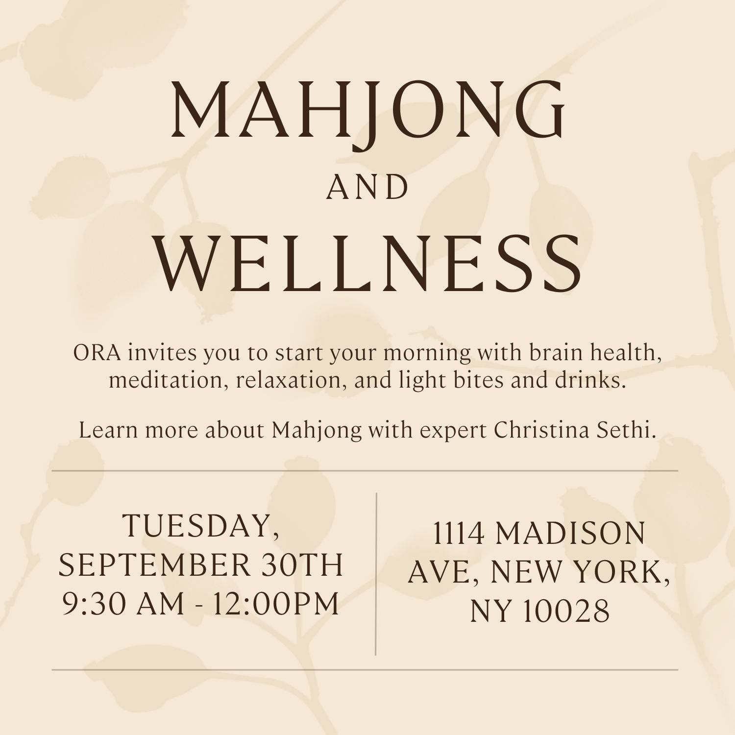 Mahjong and Wellness at ORA Method with Christina Sethi