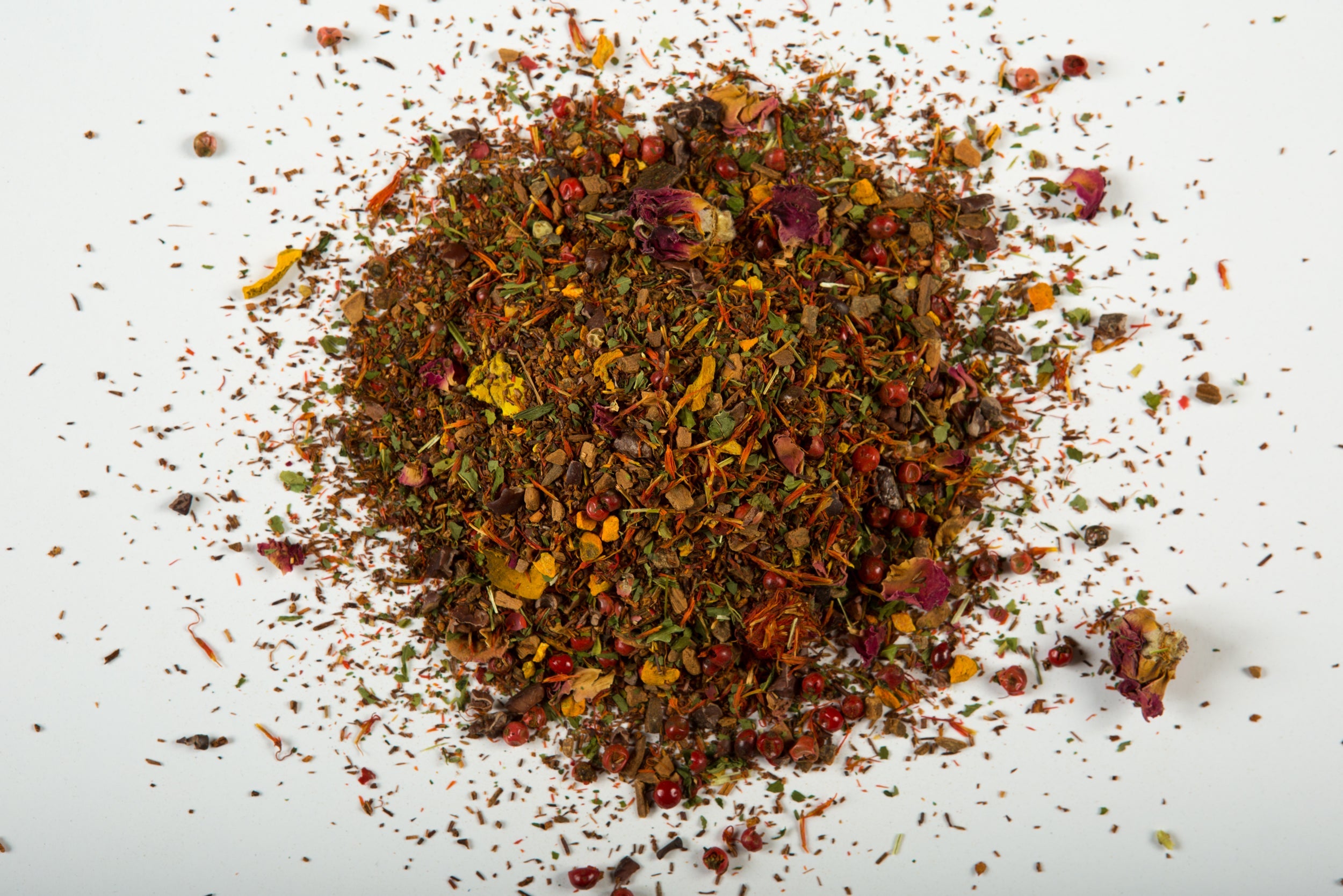 A pile of Line of Defense loose-leaf tea.